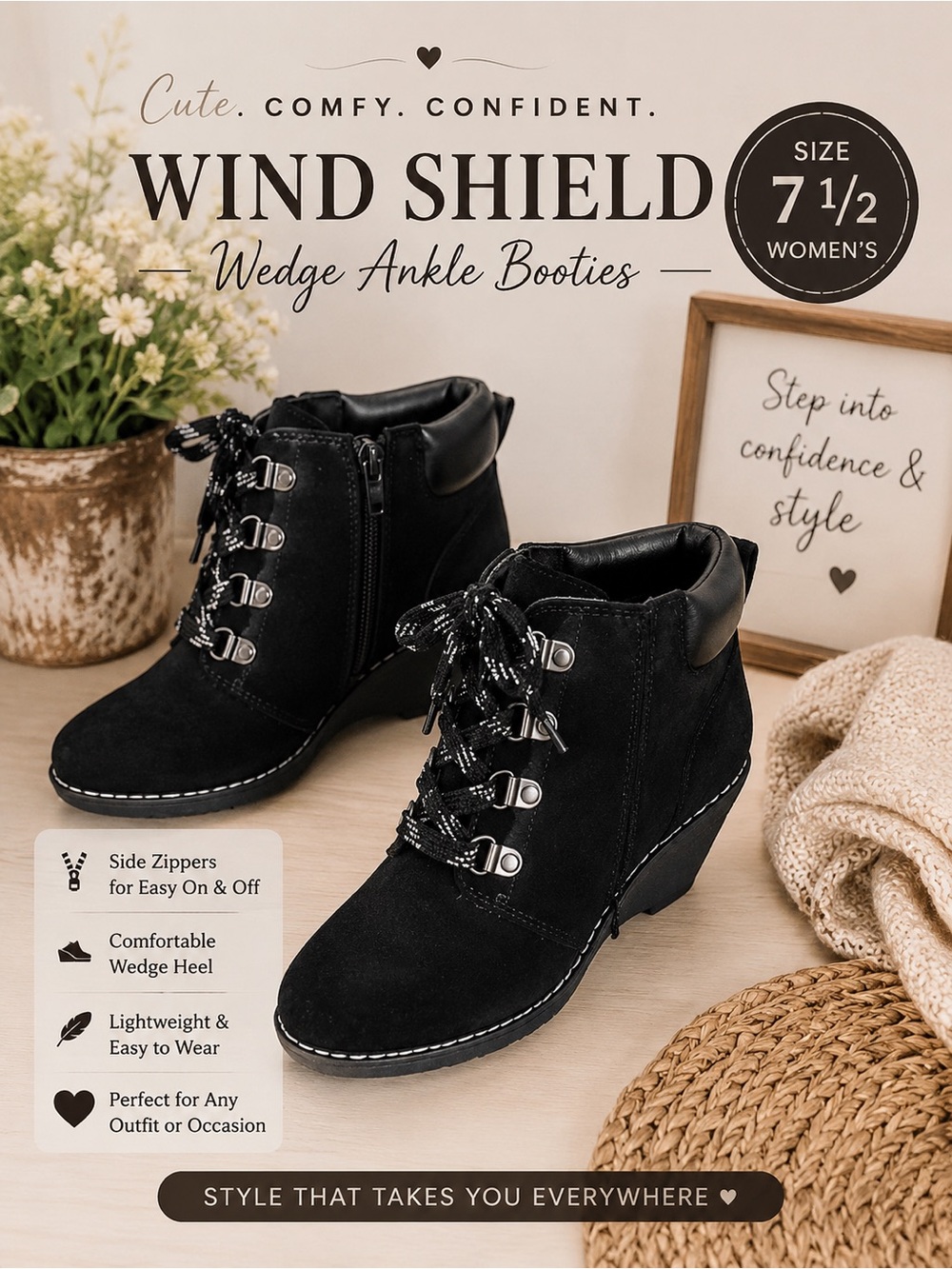 Black ankle boots with wedge heel
